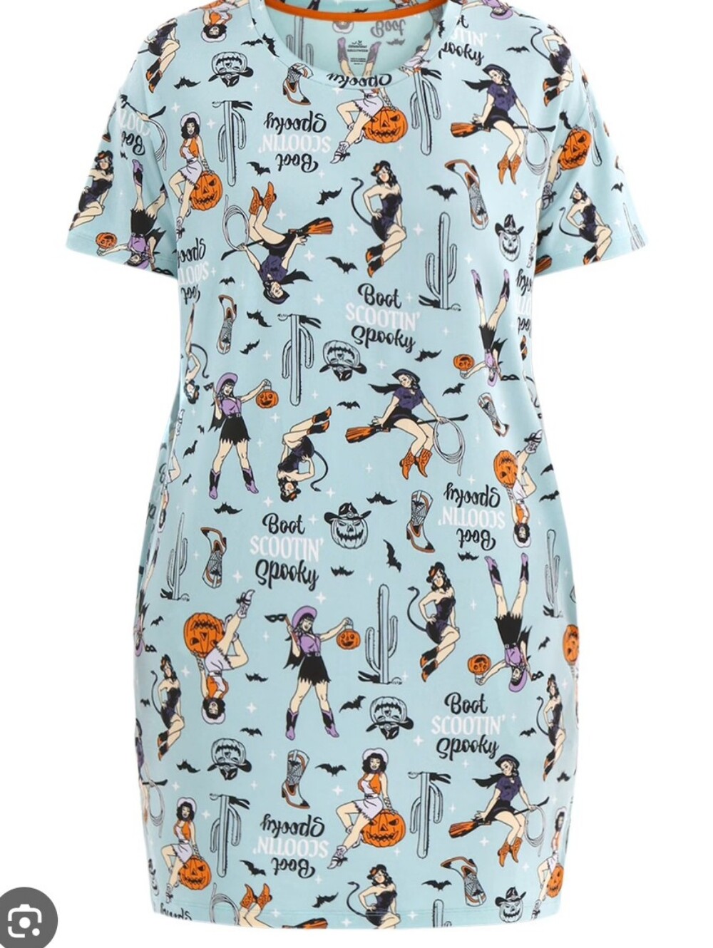 Women’s Light Blue Halloween Print Short-Sleeve Nightdress